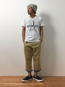 「NANO universe（ナノユニバース）のアイテム（ニットキャップ/ビーニー）」を使った、B-chanさん（メンズ・168cm）の夏コーディネート
