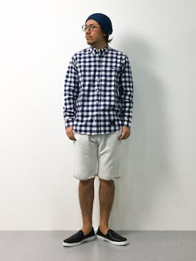 「アイテム（その他シューズ、ブルー系）」を使った、B-chanさん（メンズ・168cm）の夏コーディネート