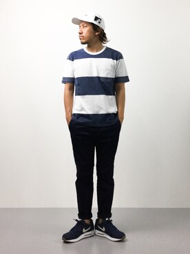 「Kinetics（キネティクス）のアイテム（帽子）」を使った、B-chanさん（メンズ・168cm）の夏コーディネート