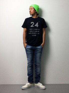 「24SURF_（トゥーフォーサーフ）のアイテム」を使った、B-chanさん（メンズ・168cm）の夏コーディネート