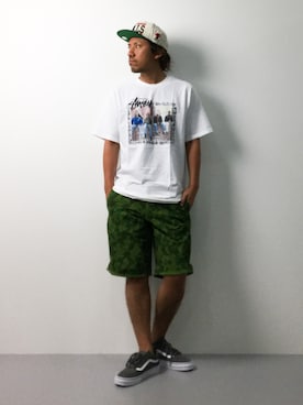 「Mitchell&Ness（ミッチェル&ネス）のアイテム（キャップ）」を使った、B-chanさん（メンズ・168cm）の夏コーディネート