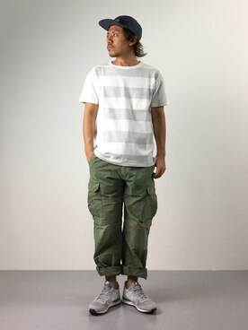 「アーミー」｜「アイテム（カーゴパンツ）」を使った、B-chanさん（メンズ・168cm）の夏コーディネート