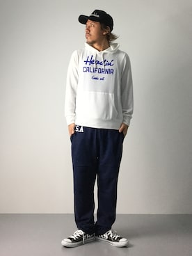 「AZUL by moussy（アズールバイマウジー）のアイテム（キャップ）」を使った、B-chanさん（メンズ・168cm）の夏コーディネート