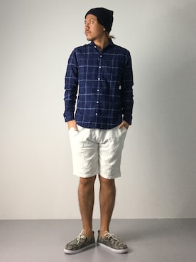 「BRIXTON（ブリクストン）のアイテム（帽子）」を使った、B-chanさん（メンズ・168cm）の夏コーディネート