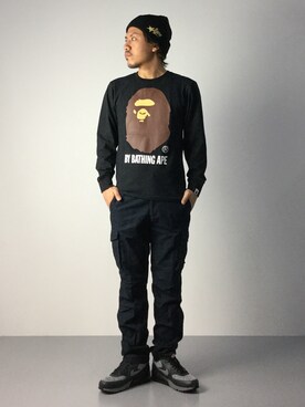 「A BATHING APE（アベイシングエイプ）のアイテム（ニットキャップ/ビーニー）」を使った、B-chanさん（メンズ・168cm）の秋コーディネート
