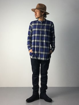 「アイテム（ブーツ、ブルー系）」を使った、B-chanさん（メンズ・168cm）の秋コーディネート
