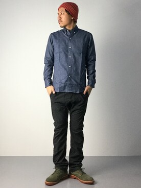 「アイテム（ドレスシューズ、グリーン系）」を使った、B-chanさん（メンズ・168cm）の秋コーディネート