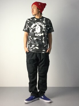「A BATHING APE（アベイシングエイプ）のアイテム（ニットキャップ/ビーニー）」を使った、B-chanさん（メンズ・168cm）の秋コーディネート