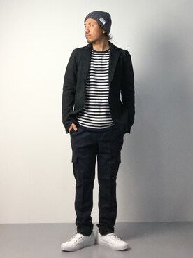 「wjk（ダヴルジェイケイ）のアイテム（テーラードジャケット）」を使った、B-chanさん（メンズ・168cm）の秋コーディネート