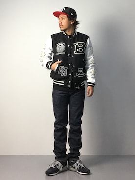 「A BATHING APE（アベイシングエイプ）のアイテム（スタジャン）」を使った、B-chanさん（メンズ・168cm）の秋コーディネート