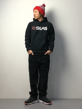 「STUSSY（ステューシー）のアイテム（ニットキャップ/ビーニー）」を使った、B-chanさん（メンズ・168cm）の冬コーディネート
