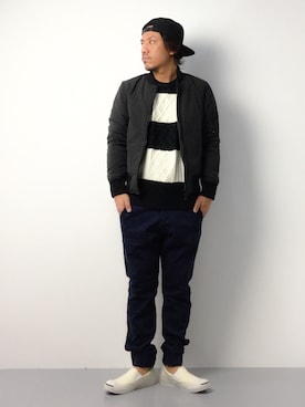 「L.H.P（エルエイチピー）のアイテム（MA-1）」を使った、B-chanさん（メンズ・168cm）の冬コーディネート