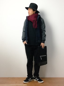 「BEAMS（ビームス）のアイテム（スタジャン）」を使った、B-chanさん（メンズ・168cm）の冬コーディネート