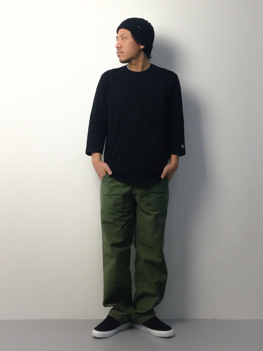 「Carhartt WIPの3/4 MATCH 89 T-SHIRT（Tシャツ/カットソー、ブラック系）」を使った、B-chanさん（メンズ・168cm）の冬コーディネートの1枚目の写真