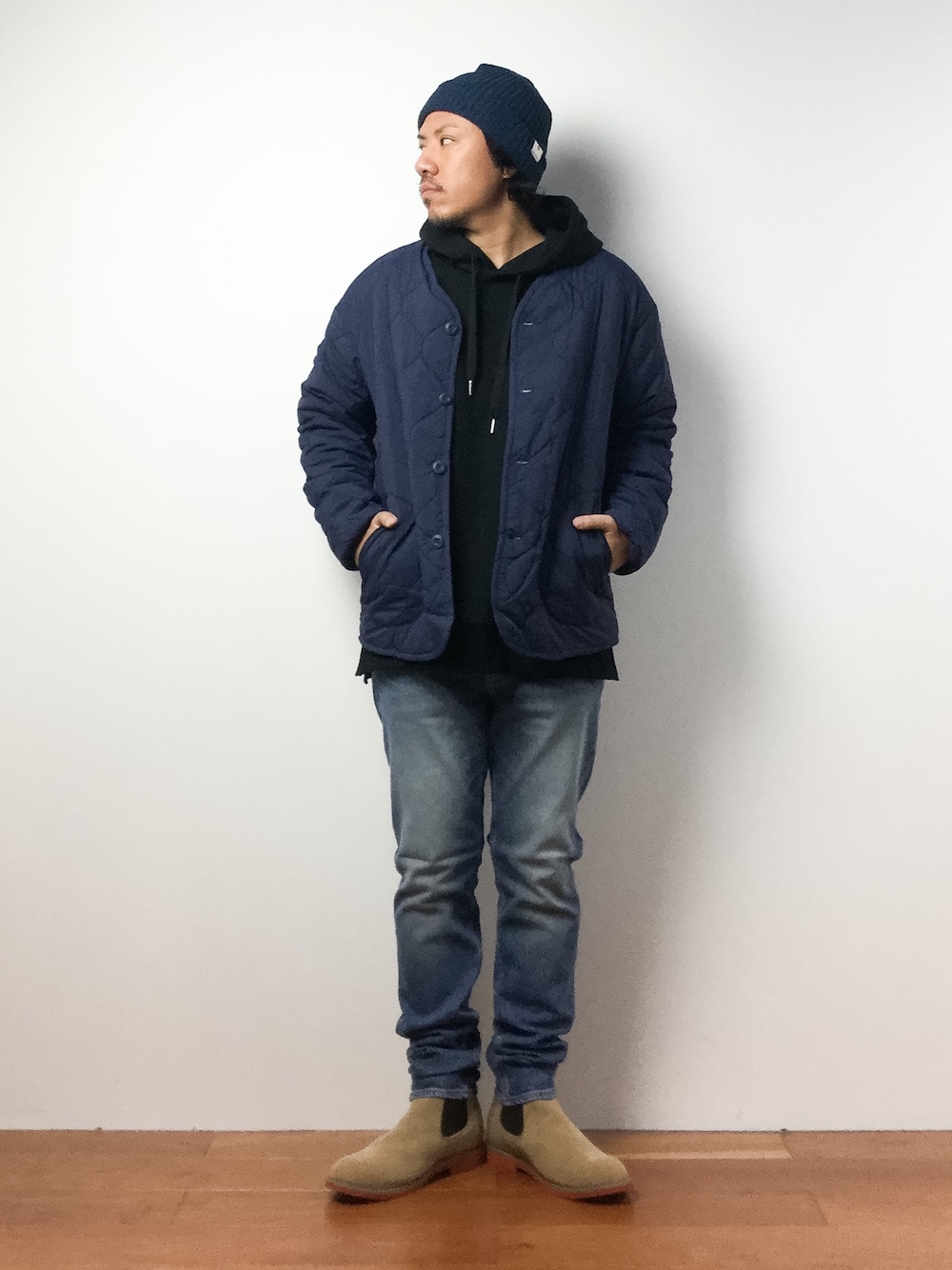 「Blue Standard のＪＡＰＡＮリブワッチ（ニットキャップ/ビーニー、ブルー系）」を使った、B-chanさん（メンズ・166cm）の秋コーディネートの1枚目の写真
