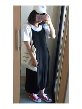 「白キャップ」｜「アイテム（ワンピース/ドレス）」を使った、haruさん（レディース・150cm）の夏コーディネート