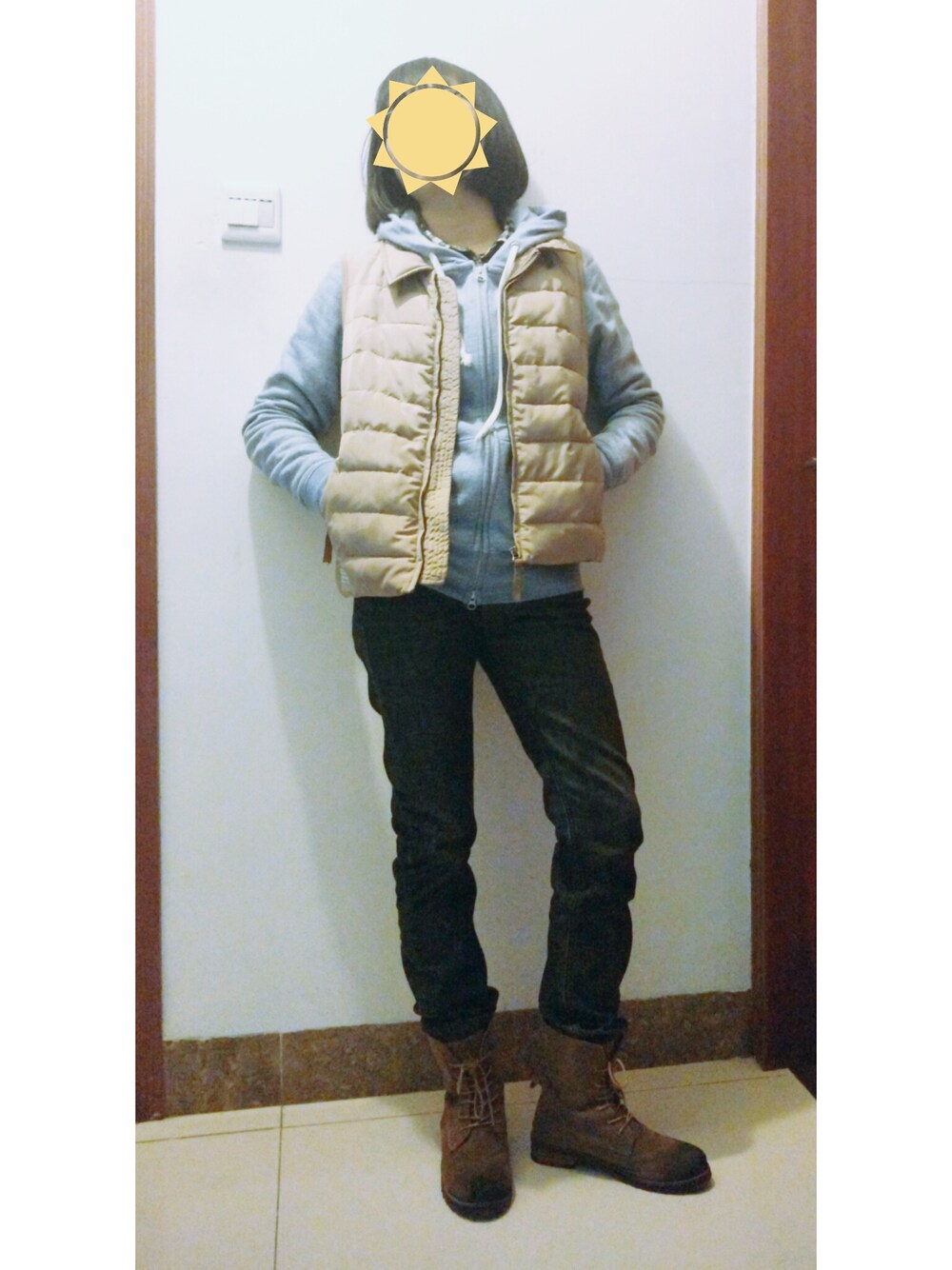 「UNIQLOのアイテム（シャツ/ブラウス、ブラック系）」を使った、ゆ魚さん（レディース・159cm）の冬コーディネートの1枚目の写真
