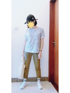 「ADER（アデル）のアイテム（帽子）」を使った、ゆ魚さん（レディース・159cm）の夏コーディネート