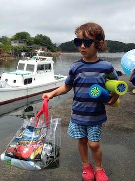 「PETIT BATEAU（プチバトー）のアイテム（水着/着物・浴衣）」を使った、L-boyさん（キッズ・104cm）の秋コーディネート