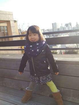 「アイテム（ライダースジャケット）」を使った、eriさん（キッズ・90cm）の冬コーディネート