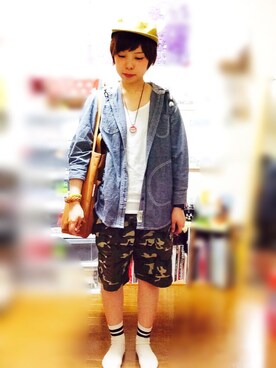 「アイテム（トートバッグ、オレンジ系）」を使った、O Nさん（レディース・152cm）の夏コーディネート