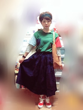 「アイテム（トートバッグ、オレンジ系）」を使った、O Nさん（レディース・152cm）の夏コーディネート