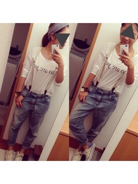 「Ungrid（アングリッド）のアイテム（サスペンダー）」を使った、konami.さん（レディース・155cm）の秋コーディネート