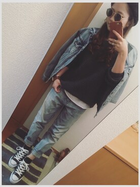 「Ungrid（アングリッド）の 【Casual】ｳﾞｨﾝﾃｰｼﾞGｼﾞｬﾝ （デニムジャケット）」を使った、konami.さん（レディース・155cm）の冬コーディネート