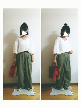 「白トップス」｜「アイテム（財布/小物）」を使った、ばな奈さん（レディース・157cm）の夏コーディネート