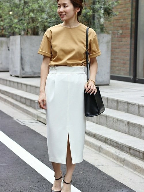 A6282P　▲IENA イエナ▲　ミリオーネ スリットタイトスカート 36 白 / ミモレ丈 ストレッチ 春夏 rb IENA（イエナ）の「ミリオーネ スリットタイトスカート◇（スカート