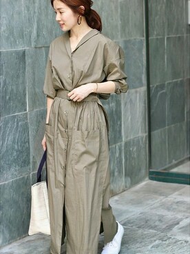 「IENA」｜「アイテム（シャツワンピース）」を使った、Suzyさん（レディース・159cm）の春コーディネート