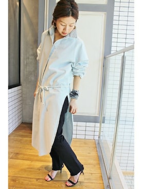 「IENA」｜「アイテム（シャツワンピース）」を使った、Suzyさん（レディース・159cm）の春コーディネート