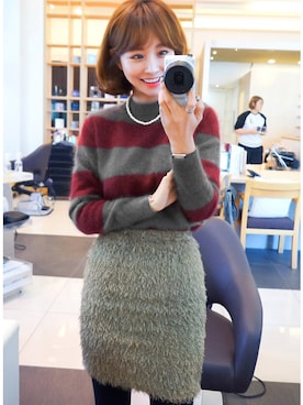 「ストライプニット」｜「アイテム（パンプス）」を使った、jihyun_imvelyさん（レディース・163cm）の秋コーディネート