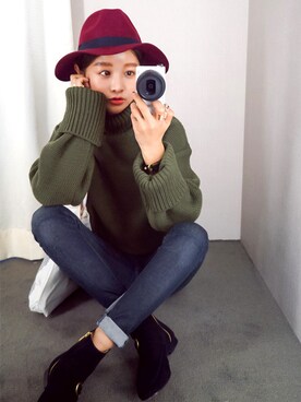「imvely」｜「アイテム（帽子）」を使った、jihyun_imvelyさん（レディース・163cm）の冬コーディネート