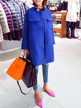 「blue」｜「アイテム（その他アウター）」を使った、jihyun_imvelyさん（レディース・163cm）の冬コーディネート