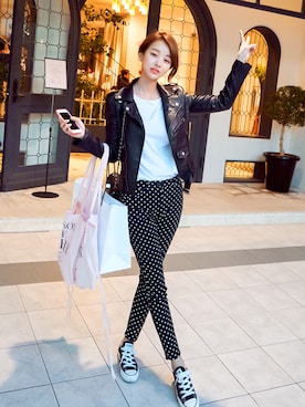 「imvely」｜「アイテム（ライダースジャケット）」を使った、jihyun_imvelyさん（レディース・163cm）の冬コーディネート