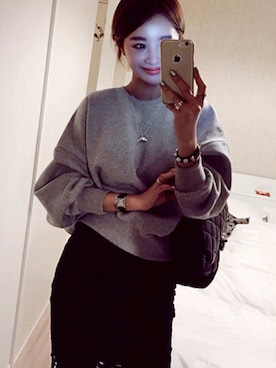 「プルオーバーパーカー」｜「アイテム（スウェット）」を使った、jihyun_imvelyさん（レディース・163cm）の冬コーディネート