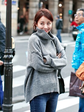 「imvely（-）のアイテム（ニット/セーター）」を使った、jihyun_imvelyさん（レディース・163cm）の秋コーディネート