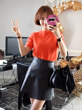 「imvely（-）のアイテム（ニット/セーター）」を使った、jihyun_imvelyさん（レディース・163cm）の秋コーディネート