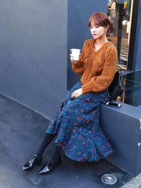「imvely（-）のアイテム（ニット/セーター）」を使った、jihyun_imvelyさん（レディース・163cm）の冬コーディネート