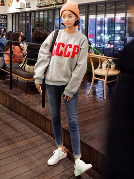 「imvely」｜「アイテム（ニットキャップ/ビーニー）」を使った、jihyun_imvelyさん（レディース・163cm）の冬コーディネート