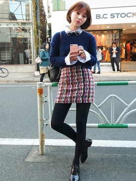 「imvely（-）のアイテム（ニット/セーター）」を使った、jihyun_imvelyさん（レディース・163cm）の冬コーディネート