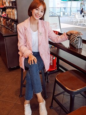 テーラードジャケットを使った ピンク の人気ファッションコーディネート Wear