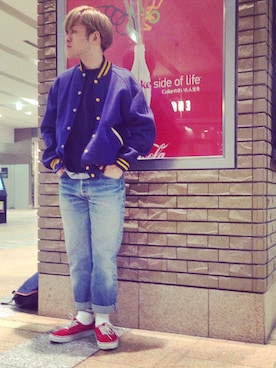 「80s」｜「アイテム（スタジャン）」を使った、KAIさん（メンズ・172cm）の冬コーディネート