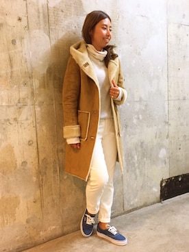 「BEAMS」｜「アイテム（ムートンコート）」を使った、mitsukoさん（レディース・160cm）の秋コーディネート