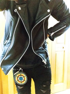 ライダースジャケットを使った「コインケース」のメンズ人気ファッションコーディネート - WEAR