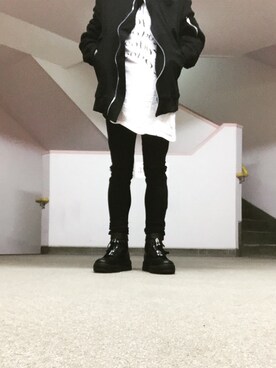 「白黒」｜「アイテム（ブルゾン）」を使った、平凡さん（メンズ・173cm）の冬コーディネート