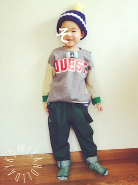 「MoL（モル）のアイテム（帽子）」を使った、ちったんさん（キッズ・100cm）の冬コーディネート