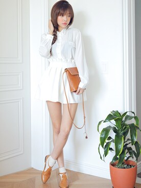 「STYLENANDA（スタイルナンダ）のロング丈シースルーシャツ（シャツ/ブラウス、ホワイト系）」を使った、STYLENANDAさん（レディース・164cm）の冬コーディネート