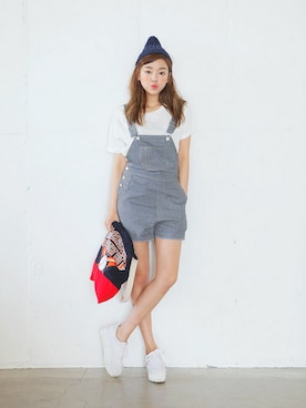 「 カジュアル」｜「アイテム（オールインワン・サロペット）」を使った、STYLENANDAさん（レディース・164cm）の春コーディネート
